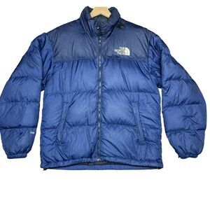 The North Face TNF 700 Goose Down Fill Puffer Jacket Blue Coat Mens Sz M *PICS*
